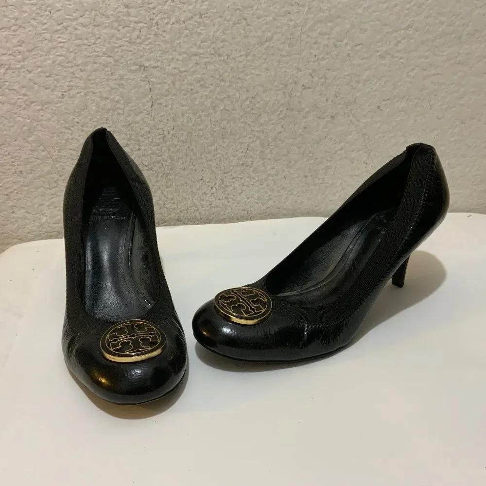 Tory Burch Heels Shoes Black Leather Size 9 M low heels Close Toe